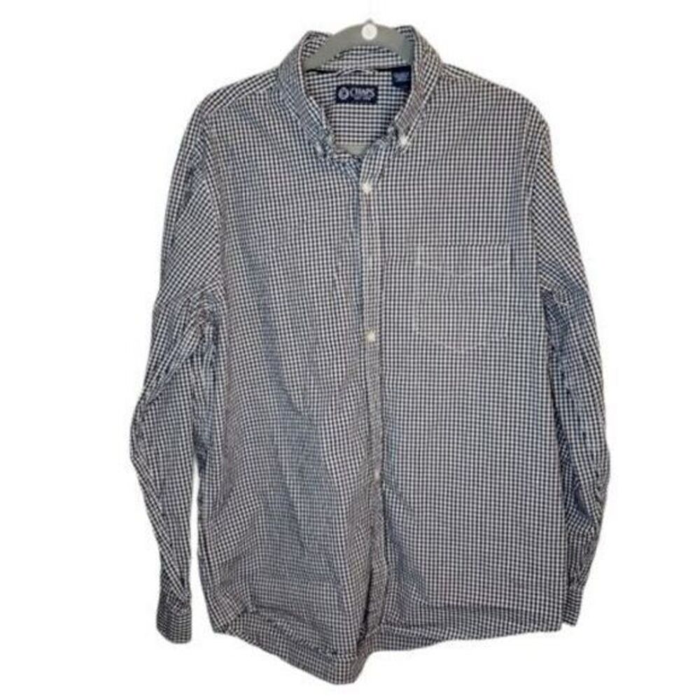 Chaps Mens Sz L Black White Checks Long Sleeve Button Down Dress Shirt